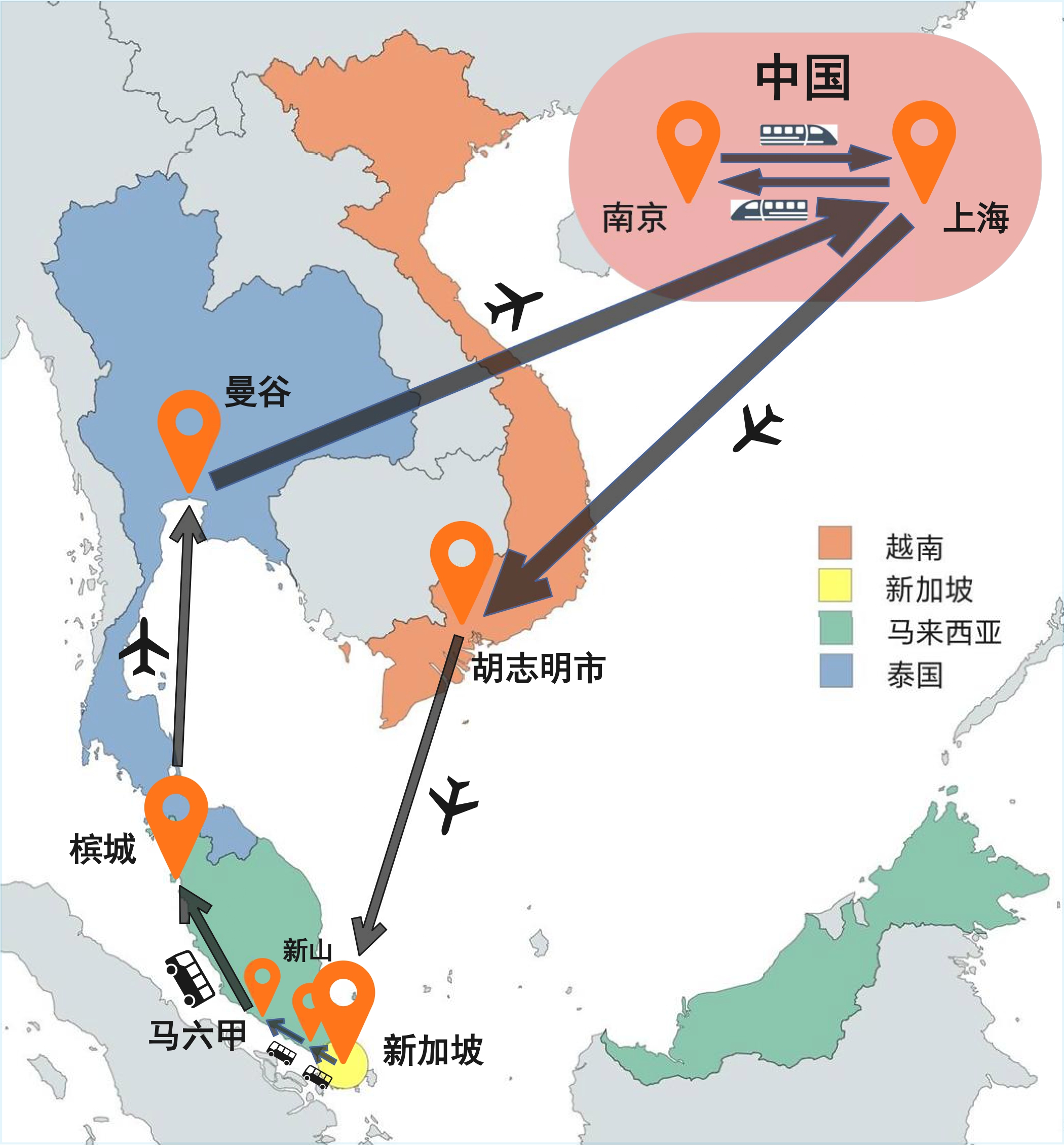 东南亚旅游路线图